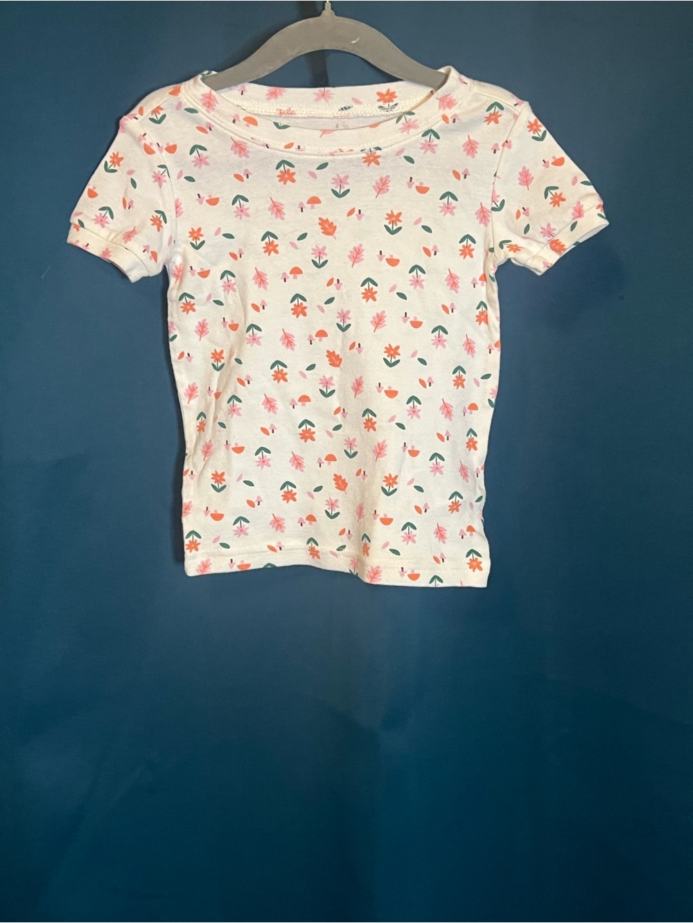 Old Navy White Short Sleeve Tee with Pink & Green Floral Print